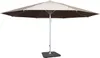 A large outdoor umbrella with a cream and brown canopy, a white pole, and a dark gray base. Produktbild-Vorschau