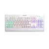 A white gaming keyboard with RGB lighting. Produktbild-Vorschau