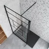 A modern bathroom with a black framed glass shower enclosure and a black shower tray. Produktbild-Vorschau