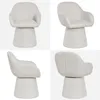 A collage of four images showing a beige upholstered swivel chair from different angles. Podgląd zdjęcia produktu