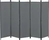 A dark gray, five-panel room divider is shown standing upright. Produktbild-Vorschau