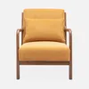 A front view of a yellow corduroy armchair with a wooden frame, set against a white background. Anteprima dell’immagine prodotto