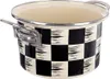 A black and white checkered pot with silver handles on a white background. Produktbild-Vorschau