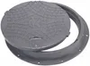 A gray manhole cover and its frame are shown against a white background. Produktbild-Vorschau