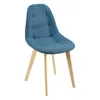 A blue upholstered chair with wooden legs, isolated on a white background. Produktbild-Vorschau