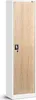 A tall, narrow cabinet with a white frame and a wood-grain door. Produktbild-Vorschau