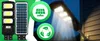 Collage of solar street lights, solar panel icon, and recycling icon, with a solar street light mounted on a wall at night. Anteprima dell’immagine prodotto