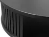 A close-up view of the side of a black, round coffee table with a slatted design. Produktbild-Vorschau