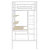 A white metal loft bed with a desk and shelves, shown against a white background. Produktbild-Vorschau