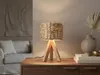 Kleine Boho Tischlampe mit Holz Dreibein & E14 Schirm Produktbild-Vorschau 5