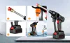 A collage of images showing a cordless pressure washer and its components, with a main image of the product on the right. Podgląd zdjęcia produktu