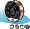 A spool of welding wire is shown against a light blue and white background, with several circular icons at the bottom. Produktbild-Vorschau