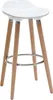 A white bar stool with wooden legs and a silver footrest. Produktbild-Vorschau