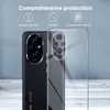 A black smartphone is shown next to a clear protective case, with marketing text and icons above. Produktbild-Vorschau