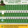 A chart showing how many nematodes are needed for different areas and tree sizes, along with instructions for mixing and application. Produktbild-Vorschau