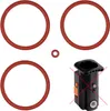 A collage of red rubber O-rings and a black plastic component with red X's overlayed. Produktbild-Vorschau