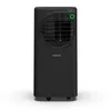 A black portable air conditioner with a green indicator light on a white background. Produktbild-Vorschau