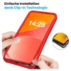 Hands are shown assembling a red phone case onto a smartphone. Produktbild-Vorschau
