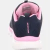 The back view of a navy and pink Skechers sneaker. Voir les images du produit