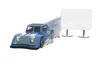 A blue toy car is shown in motion next to a blank white sign. Produktbild-Vorschau