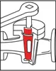 A diagram showing a tool being used to insert a red component into a larger mechanism. Podgląd zdjęcia produktu