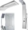 A collage of images showing different views of a modern shower panel system. Podgląd zdjęcia produktu