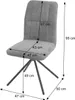 A gray fabric chair with dimensions indicated by arrows and text. Voir les images du produit