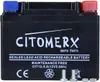 A black battery with blue and red terminals on top, and text and symbols on the front. Produktbild-Vorschau
