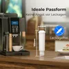 A water filter cartridge is shown next to a coffee machine, with dimensions and feature callouts. Anteprima dell’immagine prodotto