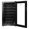 An open black mini-refrigerator with shelves inside. Produktbild-Vorschau
