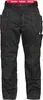 A pair of black work pants with multiple pockets.