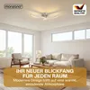 A modern living room with a sofa, armchair, and coffee table, featuring a ceiling lamp. Produktbild-Vorschau