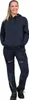 A woman is standing and posing for a product photo, wearing a navy hoodie and navy work pants. Produktbild-Vorschau