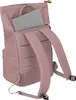 A pink backpack with a laptop partially inserted into a compartment. Voir les images du produit