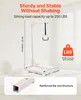 A white bed lift device is shown in a room with a bed, along with graphics and text providing product specifications. Voir les images du produit