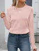 ASKSA T-shirt femme col rond plissé Manches longues Basic Voir les images du produit 5
