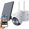 A solar-powered security camera and its accompanying solar panel are displayed, with a smartphone showing a preview of the camera's feed. Náhled obrázku produktu