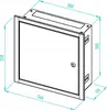 A technical drawing of a flush-mounted telecommunications cabinet with dimensions indicated. Anteprima dell’immagine prodotto