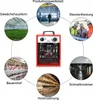 A central image of a red electric heater surrounded by circular images depicting various applications. Voir les images du produit