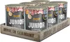 A six-pack of dog food cans in a wooden tray, with the text 'MADE IN GERMANY' prominently displayed. Produktbild-Vorschau