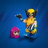 A LEGO minifigure of Wolverine is shown with a detached helmet of another character. The background is a blue gradient with a dotted pattern. Náhled obrázku produktu