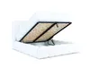A white upholstered bed frame with the mattress and slatted base lifted to reveal storage space underneath. Náhled obrázku produktu