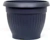A dark gray plastic planter pot with a ribbed texture. Produktbild-Vorschau