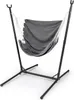 A gray hammock chair with a black metal stand against a white background. Náhled obrázku produktu
