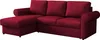 A red sectional sofa with a chaise lounge is shown against a white background. Náhľad obrázku produktu