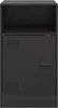 A black metal nightstand with an open shelf on top and a cabinet door below. Produktbild-Vorschau