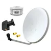A satellite dish kit with accessories laid out on a white background. Produktbild-Vorschau