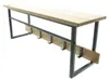 A product shot of a wooden and metal bench with coat hooks. Produktbild-Vorschau