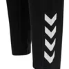 A close-up view of the lower leg area of black pants with white chevron-like stripes. Produktbild-Vorschau