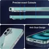 Collage of images showing a transparent phone case with precise cutouts and an anti-dust design. Produktbild-Vorschau